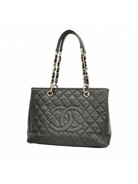 Chanel Tote Chain Quilted Caviar Leather Black Silver